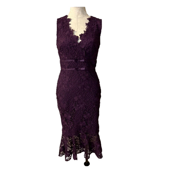 Lipsy Midi Dress 6 Us Eu 38 UK 10 Purple Stretch Career Church - Picture 1 of 12